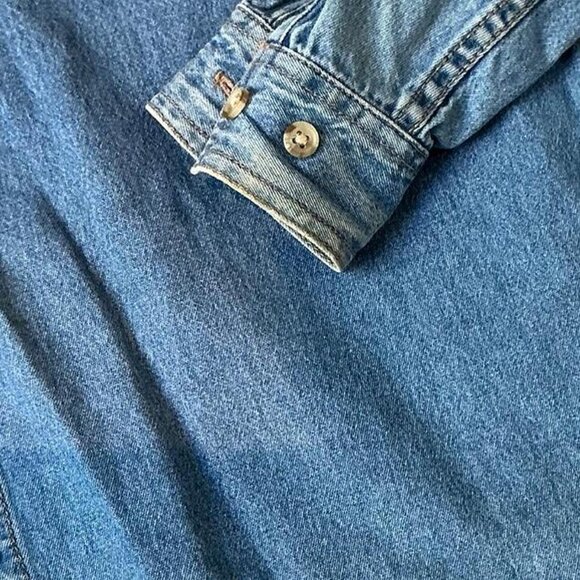 Vintage Denim Floral Embroidered Button Up 100% Cotton Medium Cabin Creek - Picture 3 of 5